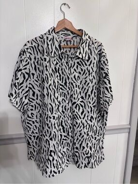 Black & White Animal Print Button-Down Shirt